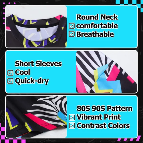 Vista 3 de Handepo Conjunto retro de los años 80 y 90 para hombre, 2 piezas, camiseta hippie y pantalón corto con sombrero para disfraz de fiesta de discoteca