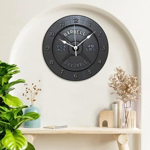 Vista 5 de ArogGeld Reloj de pared de madera con barra de estilo rústico, funciona con pilas, silencioso, sin tictac, números decorativos para cocina, sala