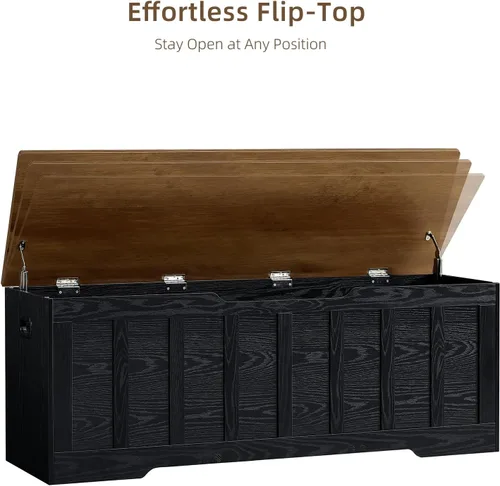 Vista 9 de VANKILEY 51.2" Storage Chest Extra Large,Wooden Storage Bench,Black+Brown