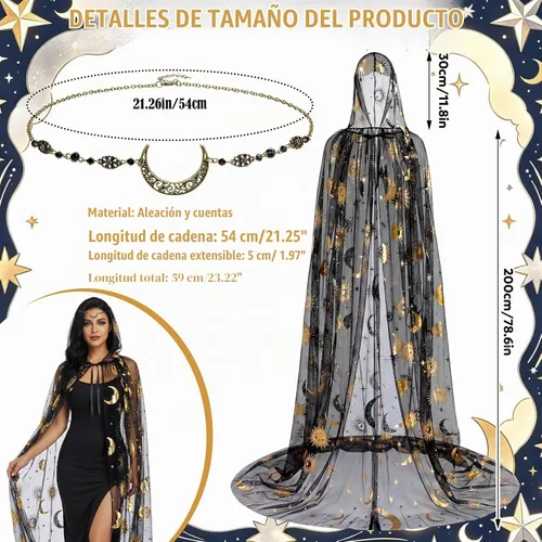 Vista 2 de Toulite 2 piezas de disfraz de bruja de Halloween para mujer Negro