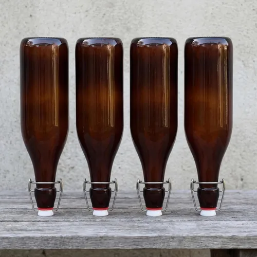 Vista 6 de Aoriher 12 botellas de vidrio ámbar de 25 onzas, botellas de vidrio con tapa abatible con tapas herméticas para cerveza casera, extracto