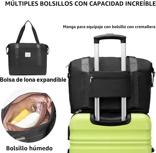 Vista 5 de LONG VACATION - Set de 4 maletas para equipaje de mano, de plástico duro ABS, con candado TSA y ruedas, Manzana Verde (Apple Green), Juego de 6