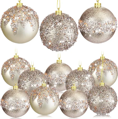 Vista 10 de Syhood 12 adornos de bolas de Navidad con purpurina y lentejuelas con diamantes de imitación, decoraciones de Navidad para colgar en árboles