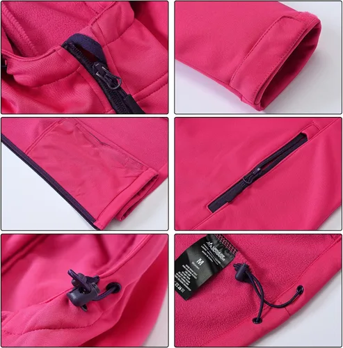 Vista 4 de ATLASLAVA Chaqueta ligera de Softshell con forro polar para mujer, cortavientos con capucha para correr, senderismo, Rosa