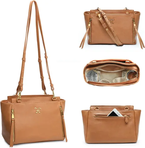 Vista 6 de miss fong Mochila para pañales, bolsa de bebé, bolsa de pañales de cuero, bolsa de pañales con bolsas cruzadas para pañales, Miss Fong Paquete