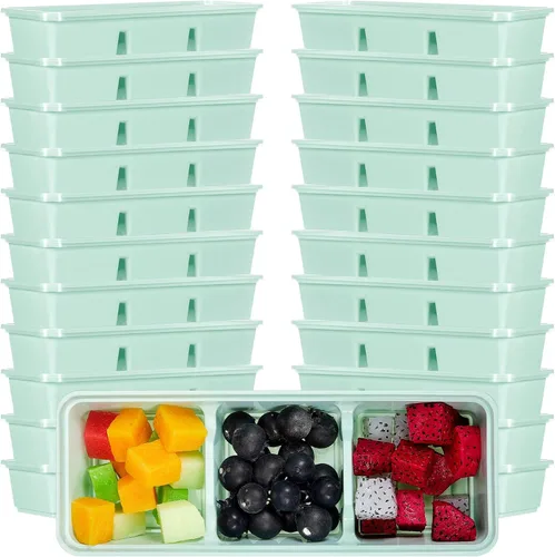 Vista 13 de Hushee Paquete de 5 recipientes pequeños de 17 onzas con 3 compartimentos para aperitivos con tapa, caja Bento de plástico desechable, cajas de Negro