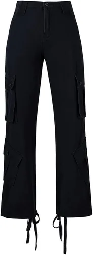 Vista 5 de Wyeysyt Pantalones cargo para mujer Y2K con múltiples bolsillos, pantalones holgados de cintura alta, pantalones de senderismo fruncidos