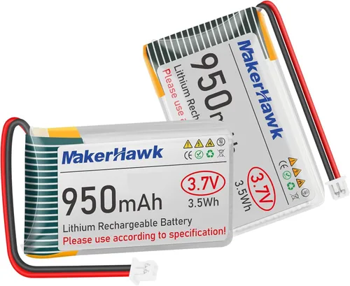 Vista 8 de MakerHawk Batería LiPo de 3.7 V 950 mAh recargable 1S 3C batería de polímero de litio con placa de protección cinta de goma aislada, enchufe micro