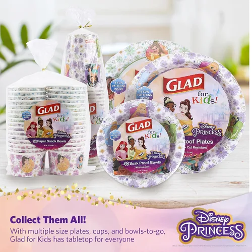 Vista 6 de Glad Vasos de plástico desechables de Disney Princess para niños, divertidos, resistentes, aptos para niños, vasos desechables de plástico para uso