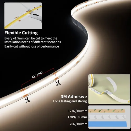 Vista 5 de PAUTIX Tira de luz LED de 24 V, color blanco frío, 5000 K, tira de luz LED COB de 20 pies/20.0 ft, luz LED flexible súper brillante para cocina