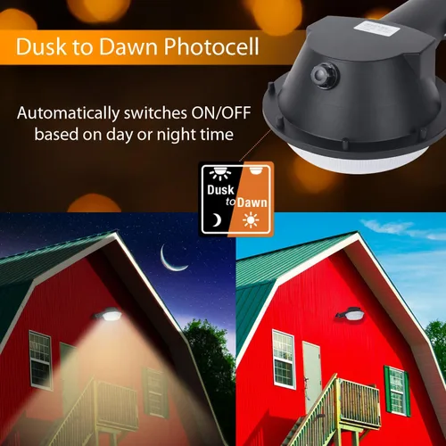 Vista 3 de Luz LED de granero de 24 W, luz de patio al aire libre del atardecer al amanecer con fotocélula 4000 K, luz diurna cálida 2,250 lm, reemplazo de 100