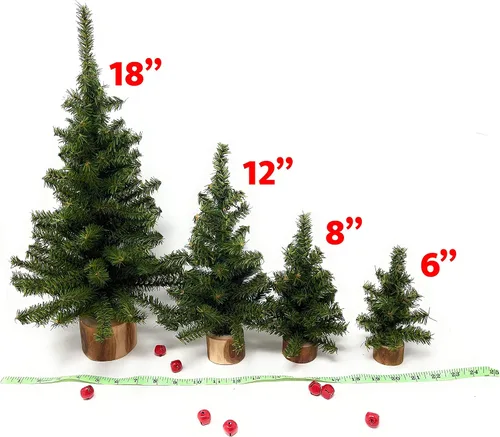 Vista 2 de Decoración de árbol de Navidad de mesa pequeña con base de madera real para escritorio, bandeja escalonada, repisa, pino artificial sin decorar
