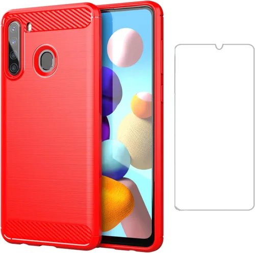 Vista 7 de Asuwish Funda compatible con Samsung Galaxy A21, protector de pantalla de vidrio templado y accesorios para celda, fundas delgadas de silicona suave