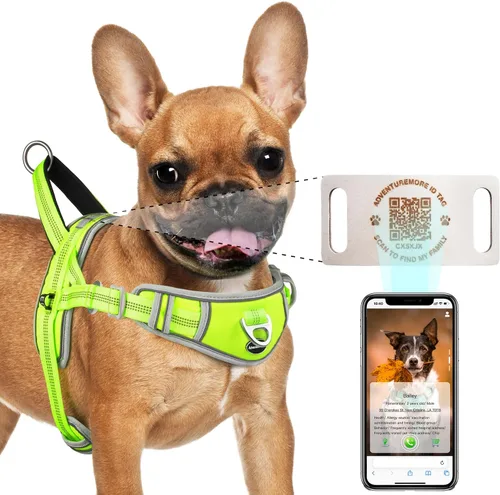 Vista 11 de ADVENTUREMORE Arnés para perro pequeño sin tirones con etiqueta de código QR, chaleco reflectante, asa de clip frontal para entrenar caminando