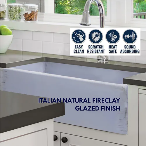 Vista 3 de Nantucket Sinks FCFS3320S-ShabbySugar - Fregadero de arcilla refractaria de 33 pulgadas