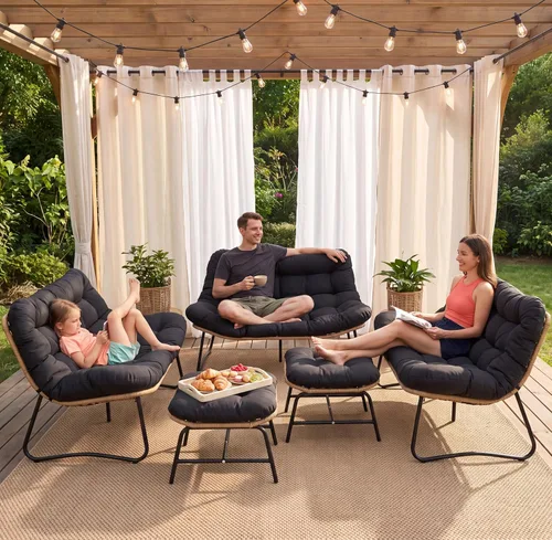 Vista 14 de RADIATA - Sofá biplaza para patio al aire libre, sofá bohemio con cómodo cojín grueso Beige