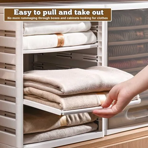 Vista 5 de Stackable Closet Organizer for Folded Clothes - 6 Partition Plastic Storage Bins with Lids, Drawer Organizer, Grey - Ideal for Efficient Closet