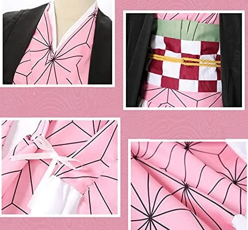 Vista 5 de Anime Cosplay Pink Kimono Costume Kimono Womens Suit Cloak Robe Halloween