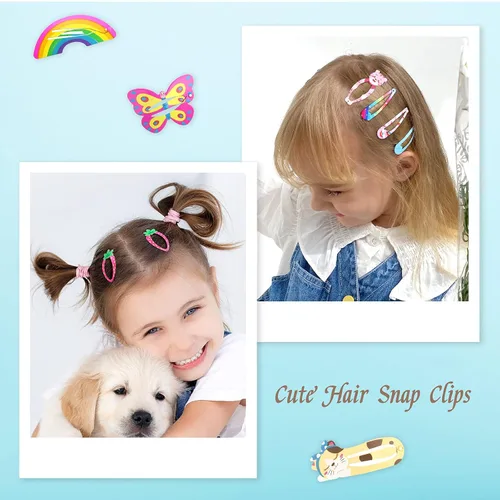 Vista 4 de Funtopia - 100 pinzas para el cabello, lindas pinzas para mujeres, adolescentes, niñas, niños, coloridas, sin deslizamientos, de metal, frutas