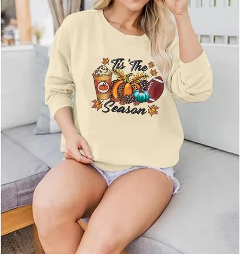 Vista 4 de Tis The Season - Sudadera de otoño para mujer, delgada camiseta de fútbol de domingo de calabaza, especias, casual, cuello redondo, sudadera de otoño
