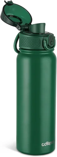 Vista 11 de GOPPUS Botella de agua de acero inoxidable aislada de 20 oz sin BPA, excelente para viajes, con tapa para beber - A prueba de fugas y sudor con tapa