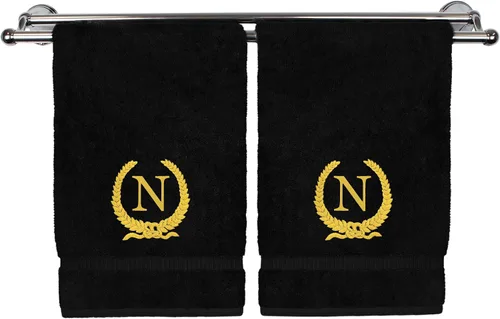 Vista 107 de Toalla de mano con monograma, regalo personalizado, 16 x 30 pulgadas, letra blanca bordada con diseño de corona en toalla negra, extra absorbente
