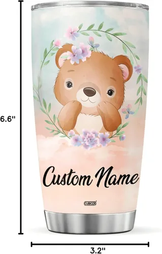 Vista 8 de CUBICER Vaso de café personalizado con diseño de oso y tapa aislada, regalos de Navidad para niños, mujeres y adultos, tazas de acero inoxidable