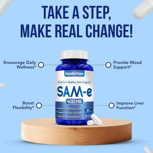 Vista 6 de SAM-E Suplemento de 400 mg Fácil absorción S-adenosil-L-metionina SAM-e 400mg para suplemento de apoyo óseo y estado de ánimo Fabricado