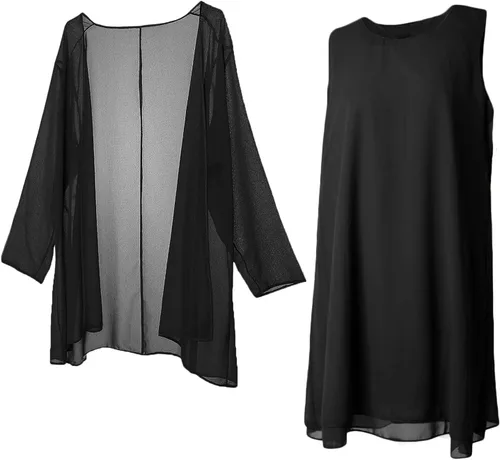 Vista 5 de LIDLIT Vestido de gasa para mujer, 2 piezas, vestidos de madre de la novia, manga larga, hasta la rodilla, vestidos de chaqueta..