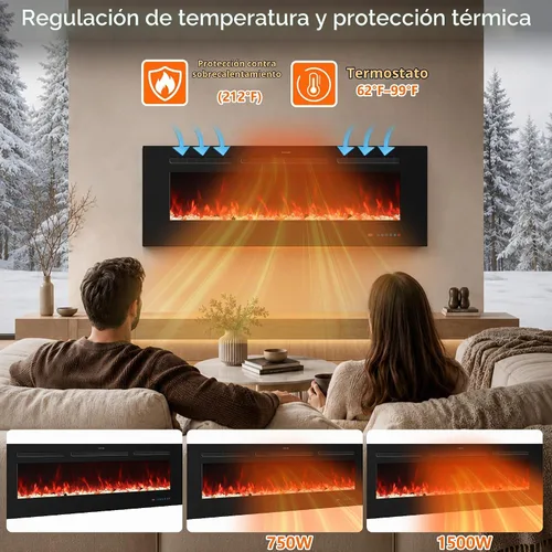 Vista 5 de Insertos de chimenea eléctrica de 48 pulgadas, chimenea eléctrica empotrada y de pared, chimenea lineal con termostato, pantalla táctil y control