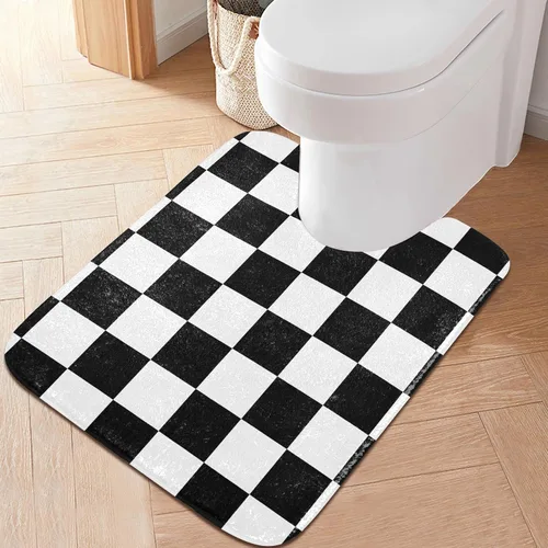 Vista 6 de Tapete de baño a cuadros de tablero de ajedrez, suave, absorbente, lavable, tapete de baño para piso de baño, tapete de baño antideslizante