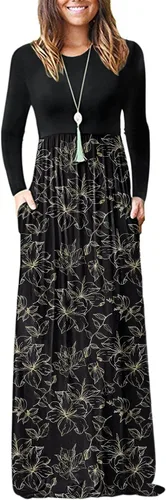 Vista 31 de Vestido de manga larga para mujer, holgado, liso, largo, estilo informal, con bolsillos. 01-verde militar