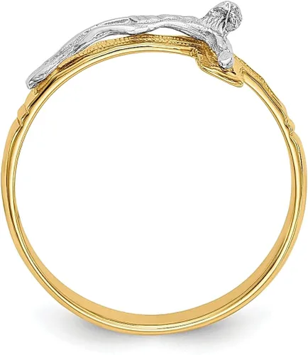 Vista 2 de Anillo religioso de oro amarillo de 14 quilates dos tonos cruz de crucifijo para hombre talla 900 joyería fina para papá regalos para él Oro