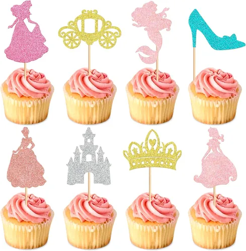 Vista 7 de 40 piezas de vestidos de princesa comestibles para cupcakes, color rosa y morado, vestido de noche para despedidas de soltera, bodas, princesas