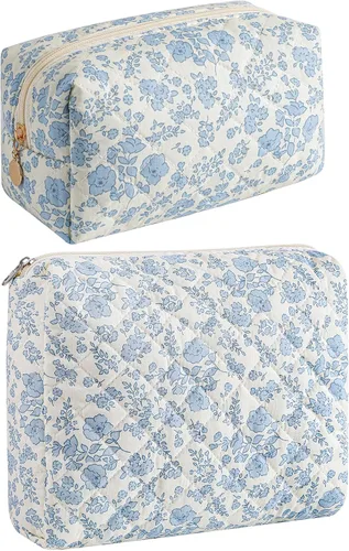 Vista 29 de Bolsa de maquillaje de viaje para mujeres y niñas, bolsa de maquillaje con cremallera, flores florales, organizador de maquillaje, bolsa de tela