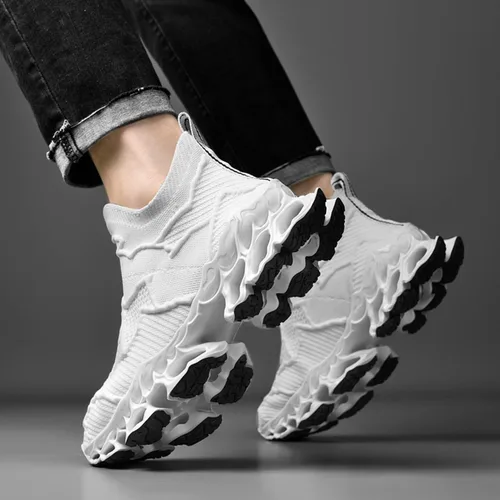Vista 8 de Poramea Mocasines sin cordones para hombre zapatos de tenis para caminar sin cordones para correr de malla para correr estilo casual atlético Negro