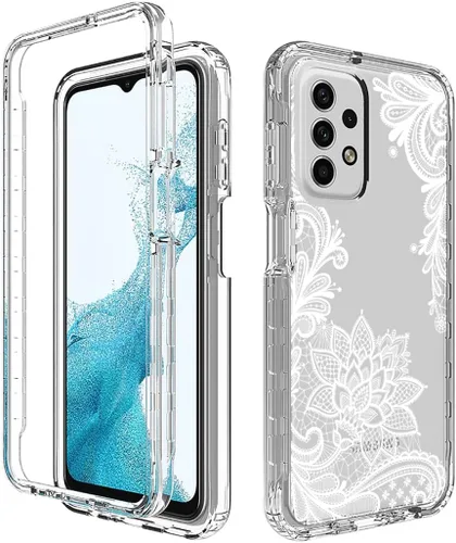 Vista 6 de Funda para Galaxy A23, Samsung A23 SM-A235M con protector de pantalla de vidrio templado, diseño floral a prueba de golpes, carcasa protectora
