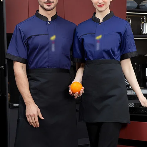 Vista 3 de Abrigo de chef con botones para hombre, manga cortalarga, chaqueta de chef unisex ligera