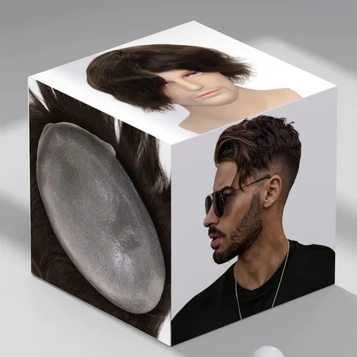 Vista 25 de toupee tupé para hombres 0.002 in ultra suave, transparente, piel fina, toda línea capilar natural con bucle en V para hombre, pelucas de sistemas