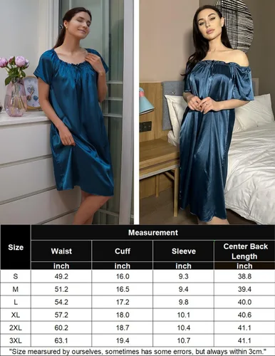 Vista 6 de Ekouaer Camisón plisado de seda satinada para mujer, ropa de dormir suelta, camisón estampado de manga corta