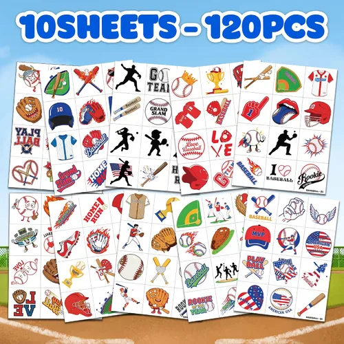 Vista 3 de 120 tatuajes temporales precortados para deportes de béisbol para niños Super Cute Baseball Themed Birthday Party Favors, Supplies, Decorations