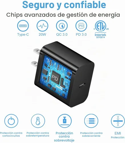 Vista 5 de Cargador de carga rápida para iPhone 17, 16, 15, paquete de 2+2 cargadores de pared USB C de 20 W con cable de carga rápida de 6 pies compatible