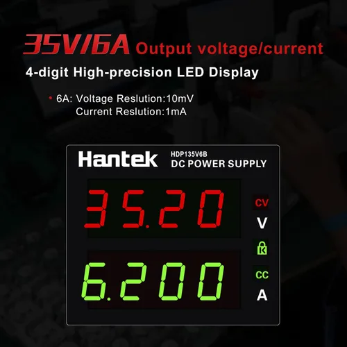 Vista 2 de Hantek Fuente de alimentación de CC variable, 35 V 6 A, pantalla de 4 dígitos, voltaje y corriente ajustable, fuente de alimentación de banco
