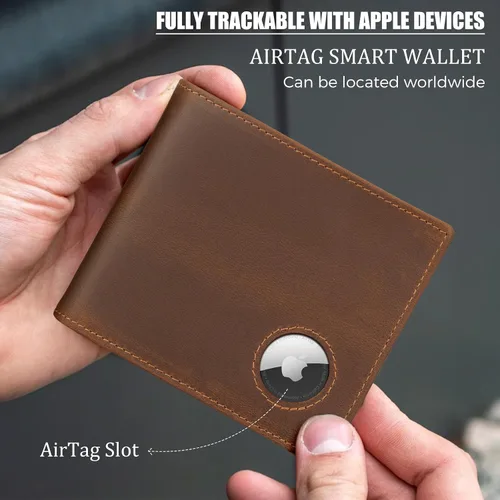 Vista 16 de Polare - Cartera plegable de piel de caballo loco natural para hombre, con bloqueo RFID