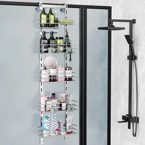 Vista 9 de Orimade Organizador de Ducha Sobre la Puerta Ajustable de 3 Niveles Negro, Estante Colgante para Baño a Prueba de Óxido con 4 Ganchos, Organizador