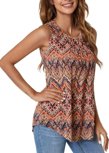 Vista 2 de SUNNEGOO Camiseta sin mangas para mujer con estampado, plisada, holgada, casual, tipo túnica, para el verano