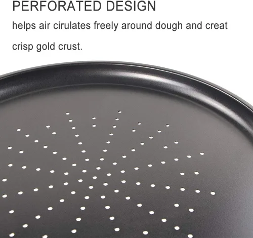 Vista 2 de Webake Bandeja para pizza ventilada de 12 pulgadas con agujeros, revestimiento antiadherente en acero al carbono, placa redonda para pizza