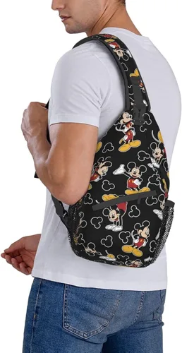 Vista 7 de EVWKL Linda mochila cruzada de Mickey Mouse para mujeres y hombres, bolsa de pecho para mujer, bolso de viaje, deportes, senderismo, Negro-2