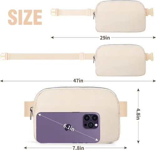 Vista 4 de ZPN Mini riñonera cruzada para mujer y hombre, Cremoso