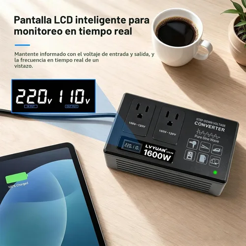Vista 4 de LVYUAN Convertidor de voltaje reductor de onda sinusoidal pura de 1600W con Negro
